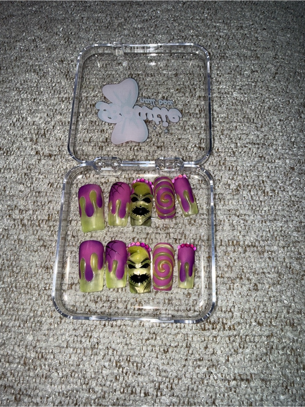 Purple & Lime Green Press-On Nails with Halloween Accent Tips